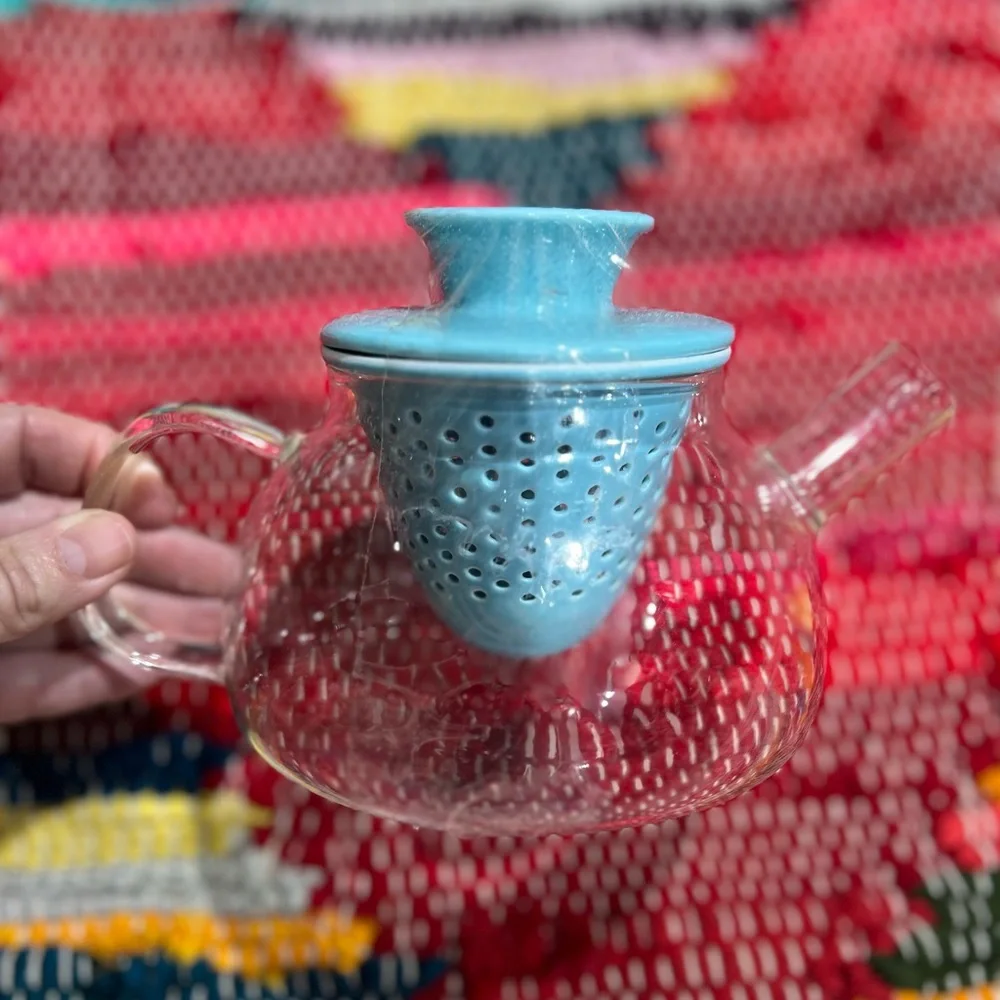 Glass Teapot w/ Blue Porcelain Infuser & Lid — Loose Leaf Tea Pot